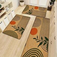 1 pieza, Decoración del hogar, Estilo bohemio con estampado de patrón geométrico de plantas, Alfombra de cocina de lino, Tapete de cocina, Tapete de piso, Tapete de baño, Tapete de puerta, Impresión 3D rectangular, Adecuado para sala de estar, dormitorio, pasillo, baño, lavandería - Alfombra de poliéster, Adecuado para decoración del hogar interior y exterior - Multicolor - Ver 5