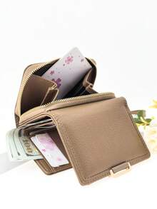 MINGYOU Short Handheld Trifold Wallet, PU Women's Multifunctional Wallet With Zipper, Large Capacity Coin Purse, ID Card Holder - Camel - View 4
