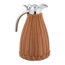 GLADNEY 1.5L Vacuum Insulated Rattan Thermal Jug, 304 Stainless Steel, 24-Hour Heat & Cold Retention, One-Hand Push-Button Pour, Ergonomic Handle, Coffee - Coffee Brown - View 2