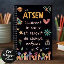 1 Beautiful French ATSEM Thank You Notebook - Black Spiral, 100 Pages, Colorful Educational Design, Featuring Handprints, Flowers, And Inspirational Phrases - Perfect Gift For Teachers, Farewells, Graduations Or Birthdays - D - View 6