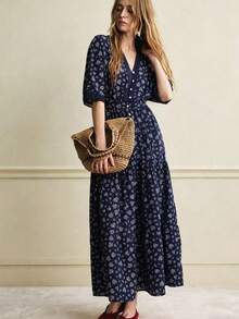 MSÉcloséra Vestido de vacaciones, vestido de oficina, vestido elegante, vestido floral, vestido rojo, vestido de encaje, vestido estampado, vestido de primavera/veranoMS2-15 GBZZ - Azul marino - Ver 1