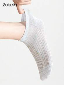 4 Pairs Women's Short Ankle Socks, Minimalist Fashion Comfortable Mesh Forest Style Mid-Calf Socks, Cute Floral Socks, Suitable For All Seasons - Multicolor - View 8