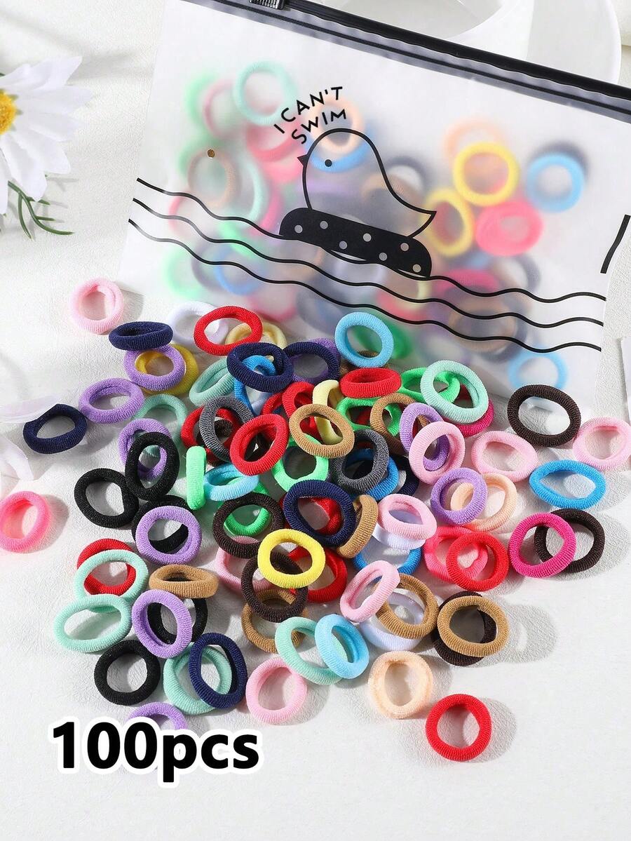 100Pcs Girls Simple Colorful 0.8 Inch Diameter Finger Size Hair Ties, Cute Non-Damaging Hair Bands Ponytail Holders Hair Accessories Suitable For Daily Use - Multicolor - View 1