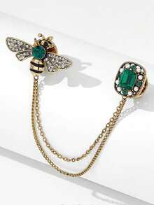 1pc High-End Luxury Baroque Green Tassel Chain Brooch, Vintage Palace Style Clothing Accessory, Elegant Fashion Pin For Holiday Dress - Multicolor - View 2