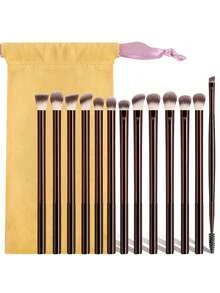 ronshadow Set Kuas Rias Mata Multifungsi 13 Buah, Berbagai Ukuran Kuas Perona Mata + Kuas Blending + Kuas Eyeliner Detail + Sisir Alis Dua Ujung dengan Tas Penyimpanan Beludru - MultiWarna - View 13