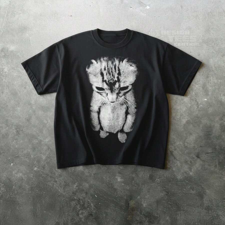 Unisex Short-Sleeved T-Shirt,Sad Kitten Meme Standing Cat T-ShirtCute Design, Comfortable Wear HIG6 - Black - View 1