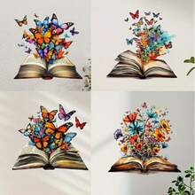 1pc Funny Magic Book Wall Sticker, Flowers And Butterflies Blooming From Book, Suitable For Home Decor, Wall Decor, Room Decor, Office Decor, Dorm Decor, PVC Waterproof Material, Removable - Magic Book Wall Stickers - View 1