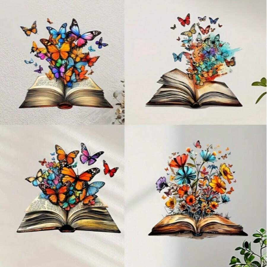 1pc Funny Magic Book Wall Sticker, Flowers And Butterflies Blooming From Book, Suitable For Home Decor, Wall Decor, Room Decor, Office Decor, Dorm Decor, PVC Waterproof Material, Removable - Magic Book Wall Stickers - View 1
