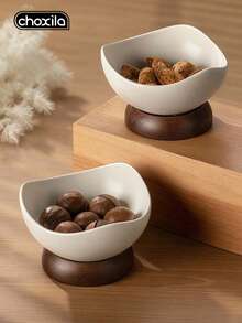 choxila 1 pieza Bol de postre retro con base de madera, plato para frutos secos, bandejas para aperitivos, platos para dulces, bandeja para joyas, bol para ensalada de frutas y yogur, plato pequeño para ingredientes, bol de postre reutilizable multifuncional para el hogar, restaurante, cocina, camping, Ramadán - tazón de postre - Ver 1