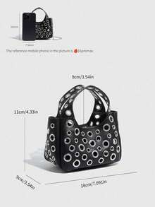 Small Luxury Designer Handbag, Small Crossbody Shoulder Bag For Cellphone With Top Handle And Adjustable Strap, Fashionable Spacious Women Rivet Tote - Black - View 10