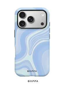 GIIPPA 1pc Blue Tone Asymmetric Wavy Pattern Design Phone Case For Phone 17 Pro Max, Compatible With Phone 16 Pro Max, 15 Pro Max, 14 Pro Max, 11/12/13/14/15/43 Pro Max Plus, Korean Style High-End Fashion Fun Elegant Design, Unisex, Perfect Gift For Girlfriend For Christmas, Valentine's Day, Easter, Wedding Season And Birthday! - Multicolor - View 1