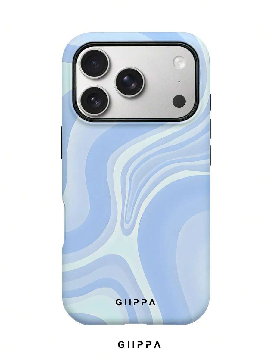 GIIPPA 1pc Blue Tone Asymmetric Wavy Pattern Design Phone Case For Phone 17 Pro Max, Compatible With Phone 16 Pro Max, 15 Pro Max, 14 Pro Max, 11/12/13/14/15/43 Pro Max Plus, Korean Style High-End Fashion Fun Elegant Design, Unisex, Perfect Gift For Girlfriend For Christmas, Valentine's Day, Easter, Wedding Season And Birthday! - Multicolor - View 1