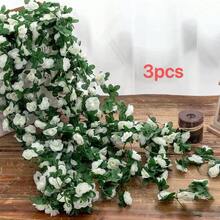 3件組超長人造白色玫瑰藤蔓套組，適用於室內/戶外婚禮拱門裝飾、別墅圍欄與陽台裝飾、樓梯扶手纏繞、派對背景攝影道具，逼真質感、花瓣豐滿，禮品包裝點綴，居家裝飾布置，耐用且易彎曲塑形，長久盛開不褪色（手工製作，掉落花朵可重新插入枝條恢復） - 白色 - 查看 12