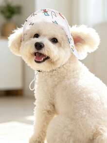 Polyester Sun Protection Lightning Rainbow Cloud Ear Hat, Anti-Drop, Adjustable, Sun Protection, Suitable For Small Dogs Year-Round Outdoor Wear (Not Suitable For Large Dogs) - White - View 5