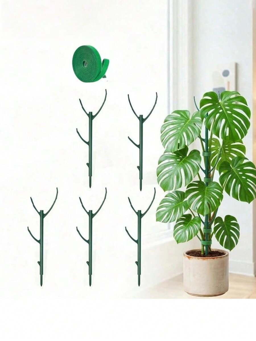 1/5/10 piezas Soportes para plantas de jardín, Anillos de soporte de plantas de plástico apilables, 1 rollo de ataduras autoadhesivas, Varillas de soporte de plantas ajustables, Varillas de protección de hojas, Varillas de soporte para orquídeas, Adecuado para plantas trepadoras, musgo, flores en macetas tanto interiores como exteriores - Multicolor - Ver 1