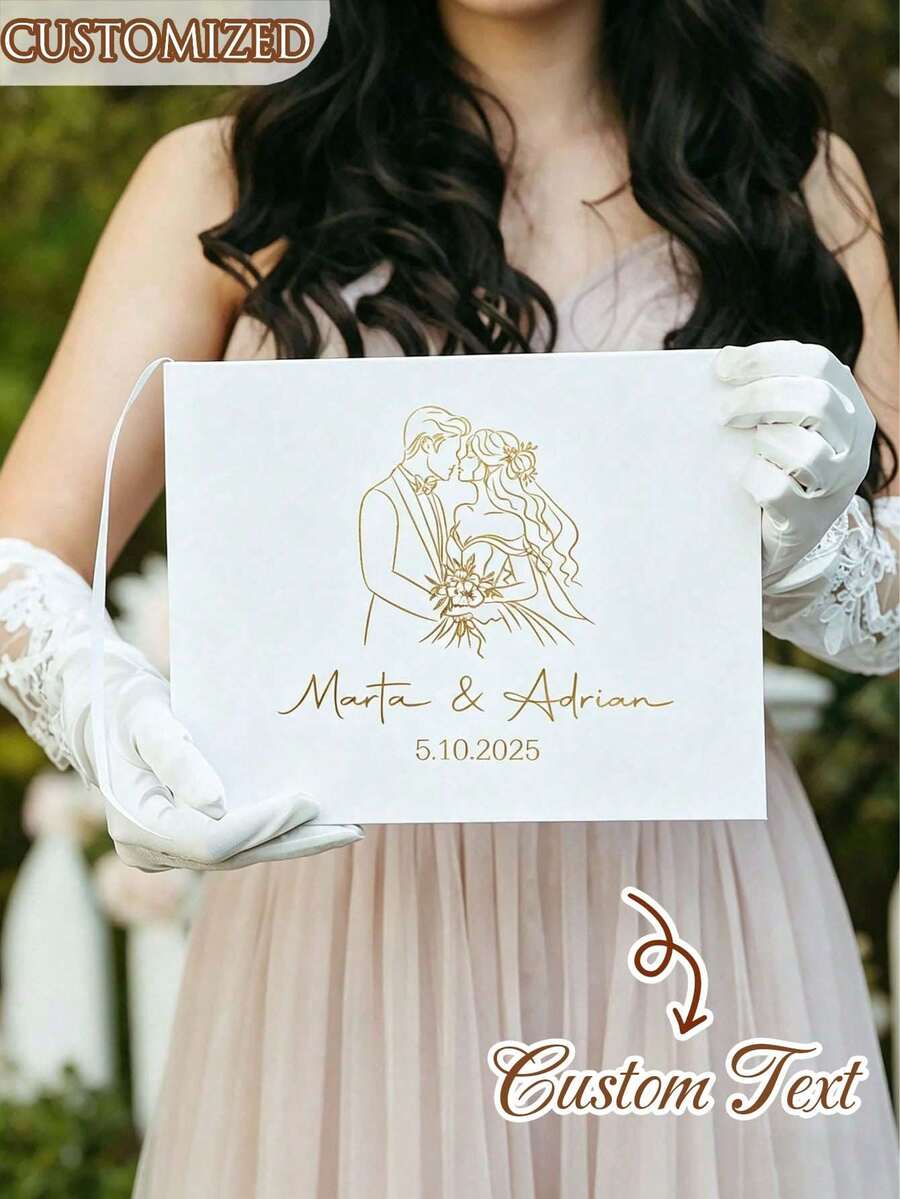 個性化婚禮賓客簽名簿,可客製化姓名婚禮紀念相簿,週年紀念與生日禮物 - 彩色 - 查看 1