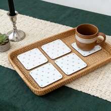 Fresh Mini Light Pink & Light Blue Small Heart Square Acrylic Coaster, White Background Full Print Tiny Hearts, Waterproof Non-Slip Heat-Resistant Tea Cup Coaster, Ins Gentle Cream Style Home Coffee Water Cup Coaster, Wedding, Valentine's Day Afternoon Tea Atmosphere Desktop Decoration Gift Souvenir - Multicolor - View 7