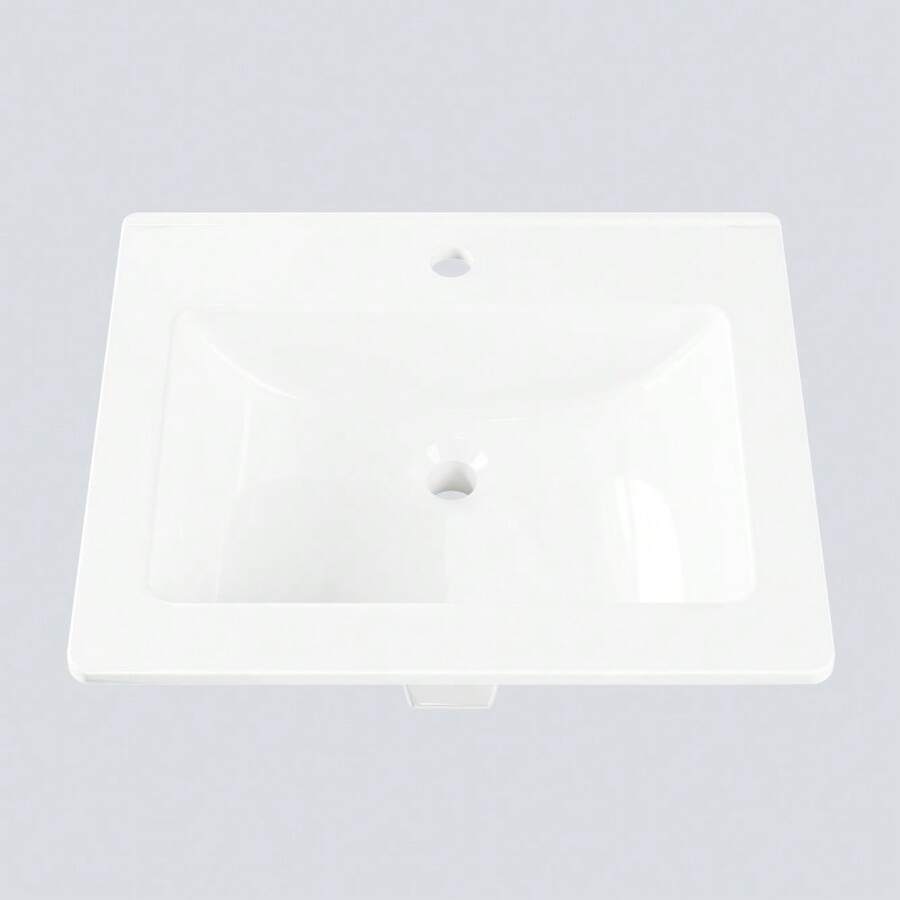 Semi-Recessed White Ceramic Bathroom Sink - Modern Square Design 54x45x17 Cm - With Overflow And Rear Rim - Compatible With First-Rate Faucets - A - View 1