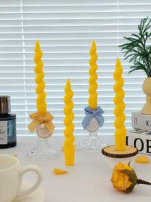4支聖誕長香氛蠟燭，10英吋酒紅色無煙錐形齒輪蠟燭台，含香氛蠟燭，居家裝飾石蠟，棉芯 - 燃燒時間8小時，萬聖節居家氛圍裝飾，居家蠟燭台 - 黃色 - 查看 2