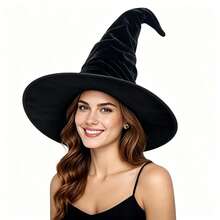Black Tassel Witch Hat, Halloween Spider & Bat Decorated Wizard Hat, Wrinkled Horror Party Costume Accessory - Hat - View 2