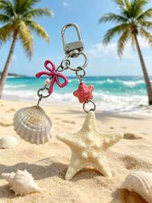 1 pieza Llavero con temática oceánica, diseño de pez, estrella de mar y concha, colgante de teléfono estético y lindo, accesorio de mochila para vacaciones - Rosa Fucsia - Ver 4