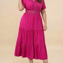 xuehuamaoyi02  VCAY Talla grande Vestido con encaje bajo a capas - Rosa Fucsia - Ver 1
