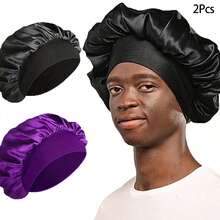 Awegeo 1Pc/2Pcs Men's Solid Color Wide Brim Elastic Satin Sleep Cap - Fashionable, Comfortable, Soft And Breathable, Suitable For Daily Use, Ideal For Sleep And Hair Care - A - View 17