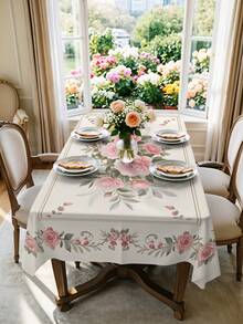 1/2 piezas Mantel de poliéster con estampado de rosas y enredaderas, cubierta de mesa suave para decoración de fiestas, picnics y cenas, decoración de mesa de comedor para brunch de primavera, uso diario en interiores y exteriores, fácil de limpiar - Rosa Roja - Ver 12