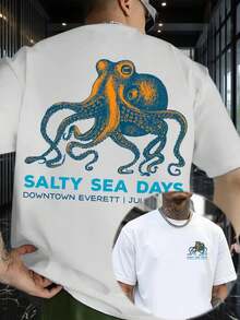Camiseta de manga corta para hombre, estilo veraniego, con estampado Salty Sea Breeze Day, diseño casual, relajado y divertido de cultura marina. - Negro - Ver 5