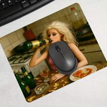 Funny Drunk Party Doll Small Square Mouse Pad, Stitched Lockedge Rubber Anti-Slip Protective Desk Mat, Ideal For Meme Fans, Gamers & Home Office Decor - View 5