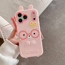 Kawaii 3D Pink Glasses Rabbit Soft Silicone Phone Case For 17 16 Plus 15 14 13 12 Pro Max Japanese Anime Shockproof Cover Shock-Proof Skin-Friendly Material - White - View 3