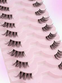 10 Pairs Half Eyelashes Transparent Band 3/4 Corner Eye Tail Extension False Eyelashes Reusable Suitable For Women's Daily Eyelash Extension - 黑色 - 查看 6