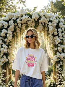 Summer Beach, Bride Forever Crown Champagne Bridesmaids 2026 Women's Short Sleeve Shirt Bridal Pattern Bride Bridesmaid Group Summer Topcotton T-Shirt, Wedding Party - 白色 - 查看 1