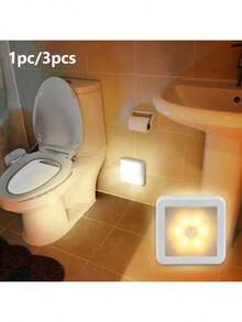 1/3 قطع مصباح LED ذكي بمستشعر حركة مربع، يعمل ب- 3 بطاريات AAA، 6 مصابيح LED، مناسب لجانب السرير، الخزانة، الحمام، غرفة الطفل، مصباح ليلي، مصباح مستشعر حركة لدرج الحمام، مصباح ليلي لجانب السرير، مصباح مستشعر للخزانة، مصباح مستشعر للمرحاض - أبيض - مشاهدة 2