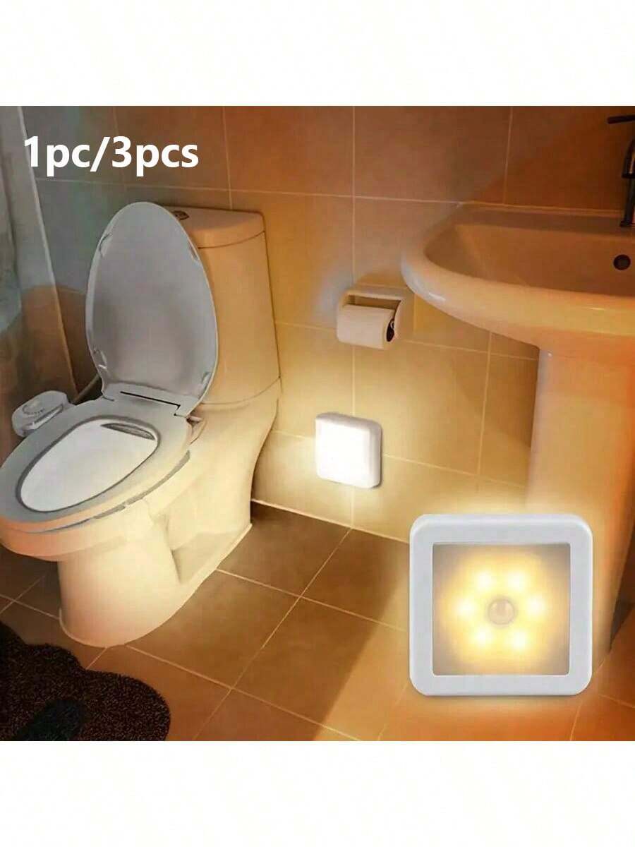 1/3 قطع مصباح LED ذكي بمستشعر حركة مربع، يعمل ب- 3 بطاريات AAA، 6 مصابيح LED، مناسب لجانب السرير، الخزانة، الحمام، غرفة الطفل، مصباح ليلي، مصباح مستشعر حركة لدرج الحمام، مصباح ليلي لجانب السرير، مصباح مستشعر للخزانة، مصباح مستشعر للمرحاض
