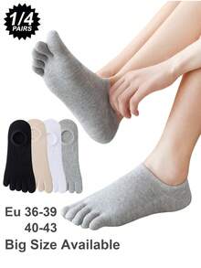 1/4 Pair Women's Cotton Breathable Low-Cut Toe Socks, Solid Color Invisible Toe Socks, Suitable For Sports Or Daily Wear - Multicolor - View 2