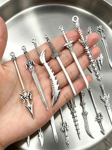 20/30/50/60/80/100pcs Mixed Vintage Silver Color Zinc Alloy Knight Sword, Gun And Bow Charms, Suitable For DIY Weapon Decorations, Jewelry Making And Crafts - Silver - View 4