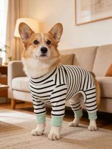 1 pièce de nouveaux vêtements pour animaux de compagnie, t-shirt à 4 pattes pour petits chiens comme le Teddy, le Spitz nain, le chat. Tenues décontractées d'intérieur et d'extérieur, vêtements de nuit respirants et confortables pour le printemps, l'automne et l'hiver - Noir et Blanc - Voir 10