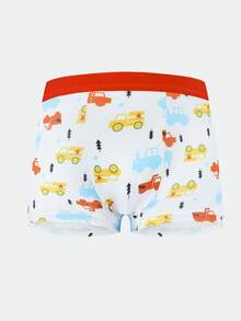 4pcs/Pack Boys' Cartoon Vehicle Printed Comfortable Soft Boxer Briefs - Multicolor - View 6