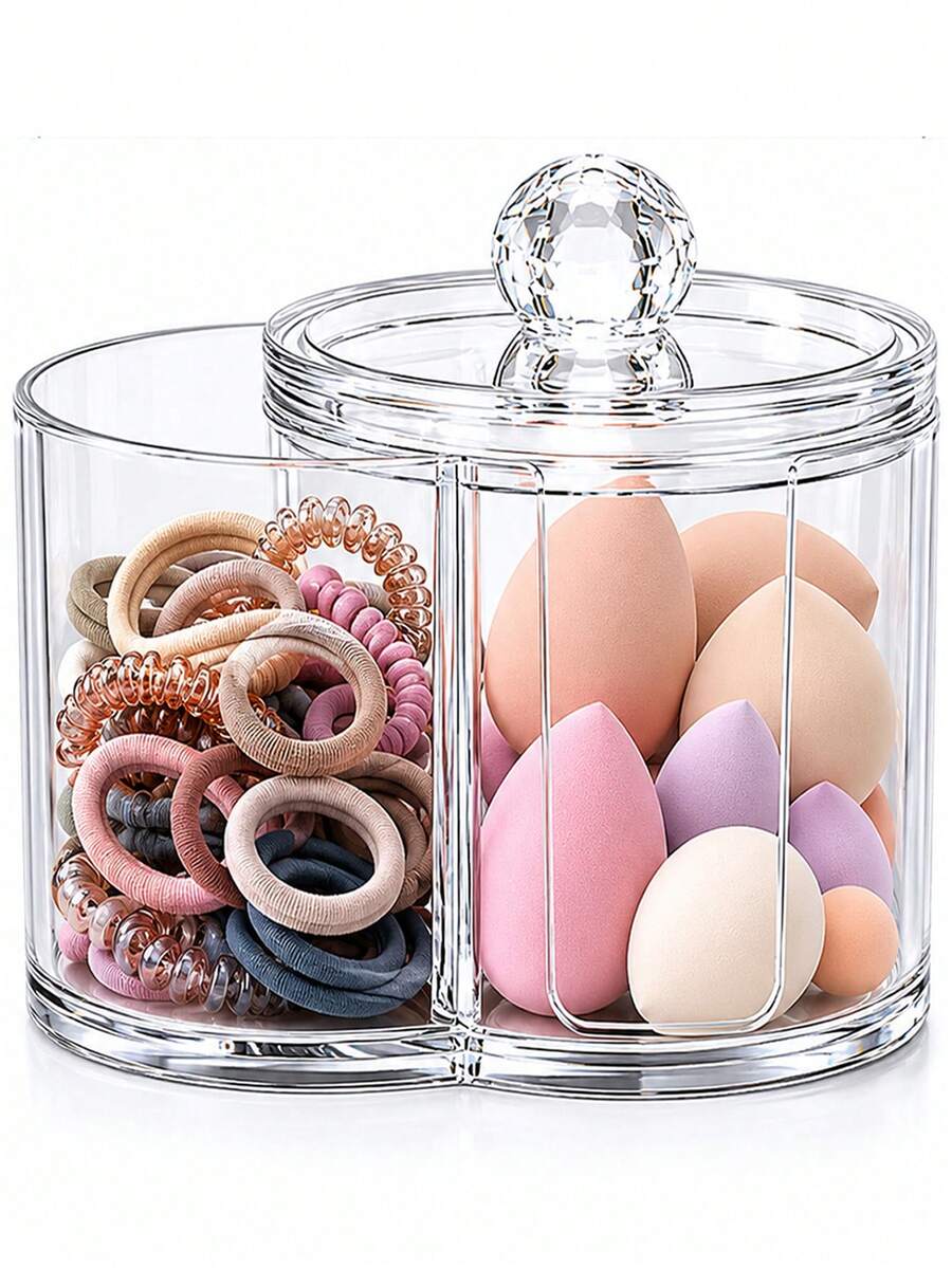 2-In-1 Swab Dispenser & Makeup Pad Holder - Shatterproof Bathroom Vanity Organizer Apothecary Jars For Rounds, Balls, Floss Picks, Hair Ties & Beauty Sponges - Multicolor - View 1