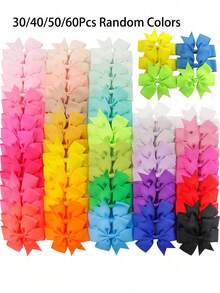 30/40/50/60 Pcs Women Boutique Grosgrain Ribbon Pinwheel Hair Bows Alligator Clips, Random Colorful Bow Hairpin Hair Barrette For Parties Daily Use - Multicolor - View 1