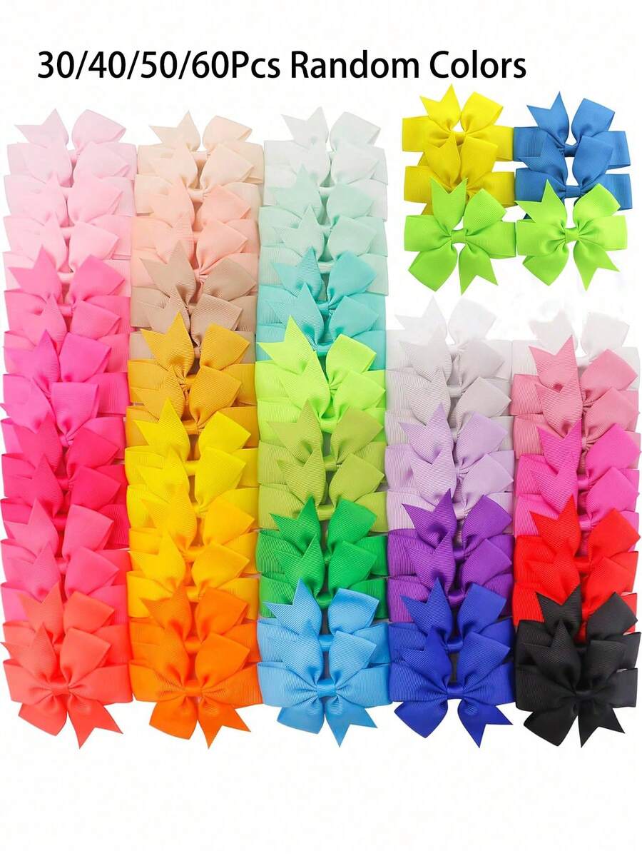 30/40/50/60 Pcs Women Boutique Grosgrain Ribbon Pinwheel Hair Bows Alligator Clips, Random Colorful Bow Hairpin Hair Barrette For Parties Daily Use - Multicolor - View 1