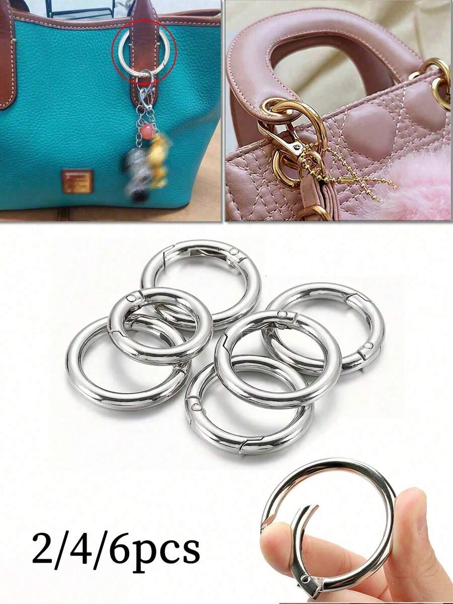 2/4/6 piezas Ganchos de Hebilla con Resorte en Forma de O, Anillos de Mosquetón Redondos para Llaves, Tamaños Opcionales: 1/1.25/1.5 Pulgadas Anillos con Resorte, Accesorios para Bolsos, Adecuados para Hebillas de Anillos de Llaves, Diversos Bolsos, Bolsos de Mano, con Abertura Redonda y Anillos con Resorte - Plateado - Ver 1