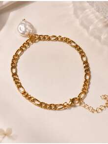 3pcs/Set Korean Style Gentle Pearl Heart Anklet For Women, Summer Beach Outfit Accessory - Gold - View 5