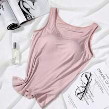 Women's Vest Tops With Built-In Padded Bra, Fitted Tank Tops, Sexy Shirts, Casual Underwear For Women, Slimming Lingerie Top - 粉色 - 查看 1