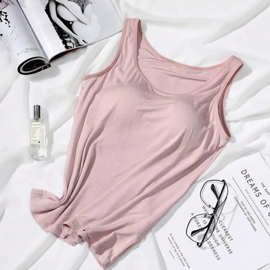 Women's Vest Tops With Built-In Padded Bra, Fitted Tank Tops, Sexy Shirts, Casual Underwear For Women, Slimming Lingerie Top - 粉色 - 查看 1