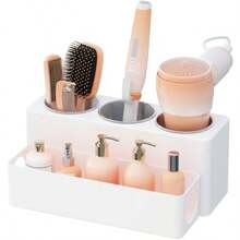 Lifewit Organizador de herramientas para el cabello, soporte removible para secador de pelo en la encimera, organizador de herramientas calientes de acrílico con 3 tazas de acero inoxidable para - Blanco - Ver 8