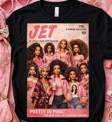 JET Afro Glamour Graphic T-Shirt,  Magic T-Shirt, Retro Fashion T-Shirt, Afrocentric Streetwear T-Shirt, Vintage Inspiration, Black, Breathable And Comfortable. - 黑7 - 查看 1