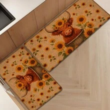 1pc, Home Decor, Highland Cow Pattern Print, Linen Kitchen Rug, Kitchen Mat, Floor Mat, Bathroom Mat, Door Mat, 3D Print Rectangular, Suitable For Living Room, Bedroom, Hallway, Bathroom, Laundry Room - Polyester Rug, Suitable For Indoor And Outdoor Home Decor - Multicolor - View 2