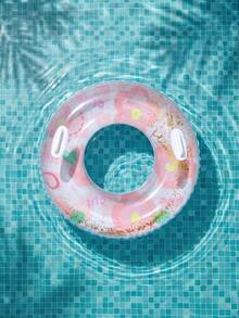 Pink Floral Print Swim Ring, Cute Glitter Pool Float With Mermaid Tail, Suitable For Adults And Children Summer Use - Multicolor - View 6